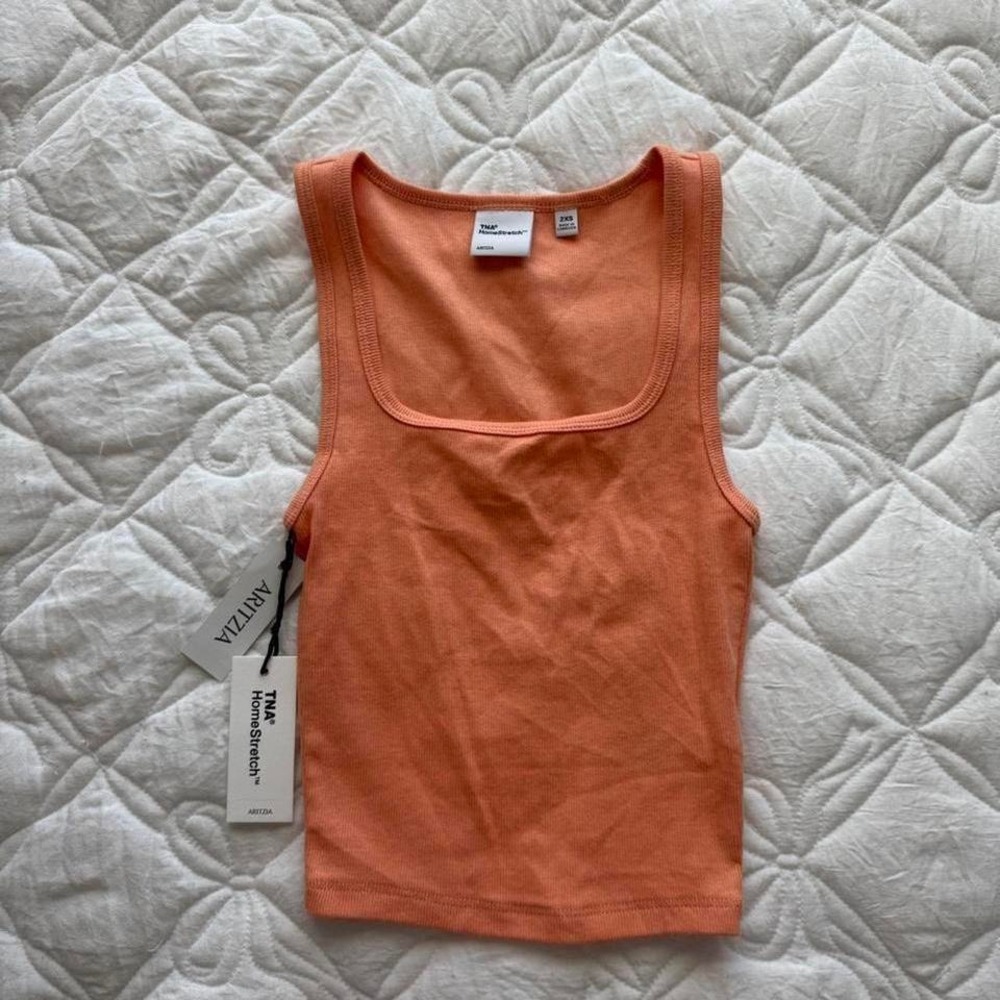 aritzia square neck ribbed Orange tank top